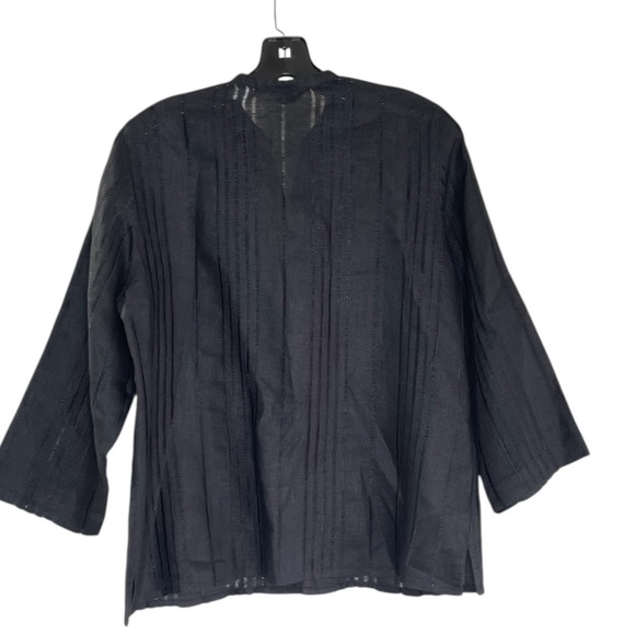 LAURA ASHLEY Button TOP 3/4 Sleeve BLACK Linen Size MP - Picture 2 of 8